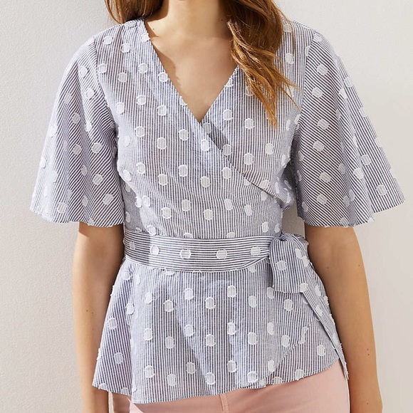 LOFT Tops - LOFT dot stripe wrap top
